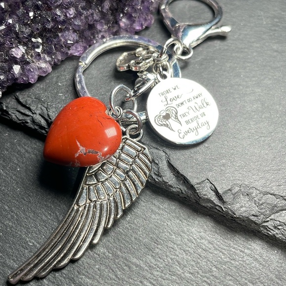 Memorial Red River Jasper Heart and Keychain With Memorial Poem Charm - Picture 6 of 12